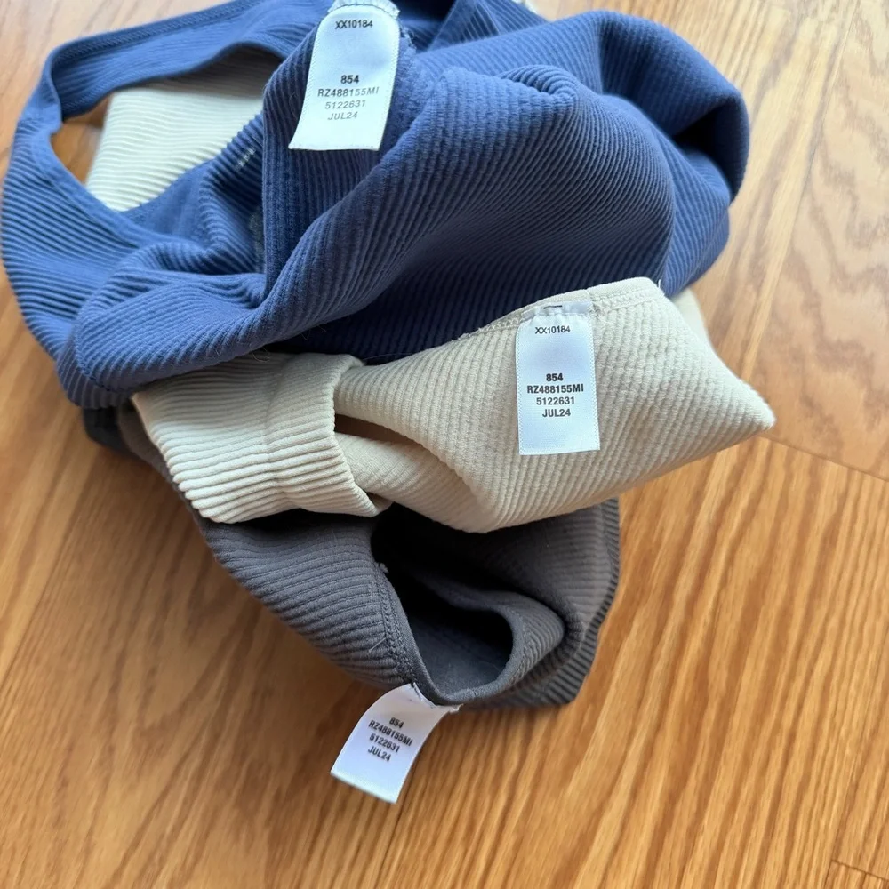 Zella Ribbed Brami Tank Set of 3 – Size Large (Neutral + Blue)